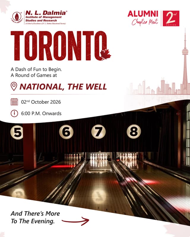 Toronto, we’re not keeping this one to just one plan.
Years may have added new cities, careers and chapters to everyone’s story, but there’s something about meeting people who share where part of it began.
This October, the 2nd Alumni Chapter Meet brings the community together again, with a little fun on the agenda, plenty to share and new connections to make along the way.
🗓️ 02nd October 2026
📍 National at The Well | 6:00 P.M. onwards
📍 Queens Harbour | 8:30 P.M. onwards
Toronto Dalmians, keep the evening free. We’ll take it from there.
Register through the link in our bio.
#NLDalmia #NLDIMSR #DalmianConnect #AlumniChapterMeet #TorontoAlumni #TorontoChapter #NLDalmiaAlumni #AlumniNetworking