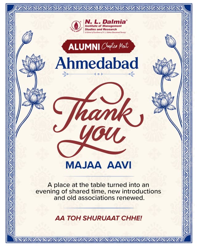 Majaa aavi, Ahmedabad! 💙
The first one had to be special — and it was.
An evening that brought Dalmians in the city together, made room for new introductions and renewed associations that go back years.
To everyone who joined and made the first Ahmedabad Alumni Chapter Meet what it was — thank you for being there.
Aa toh shuruaat chhe!
.
.
.
.
#NLDIMSR #NLDAlumni #AhmedabadAlumni #AlumniChapterMeet #NLDIMSRAlumni #DalmianCommunity #DalmianSpirit #AlumniConnect #Ahmedabad #NLDAlumniMeet