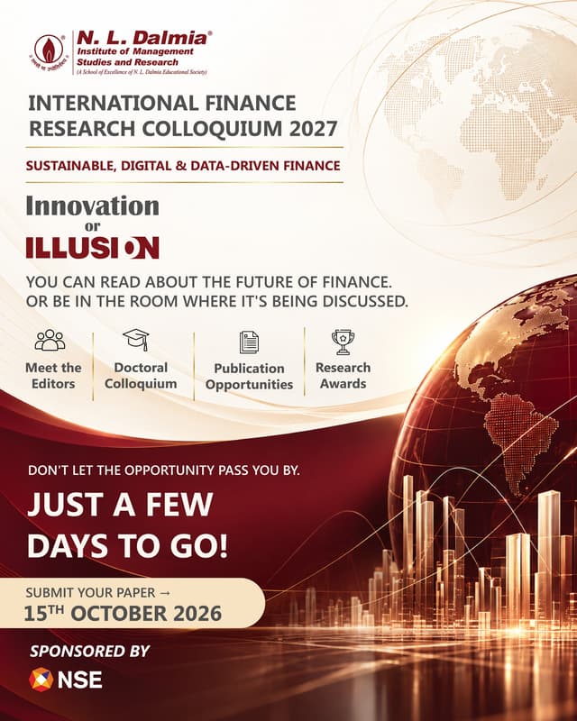 The most valuable research conversations are not always the ones you read about. Sometimes, they are the ones you have the opportunity to join.
The International Finance Research Colloquium (IFRC) 2027 brings together researchers, faculty members and practitioners to examine emerging questions, share findings and exchange perspectives on the evolving landscape of finance.
From the Doctoral Colloquium and Meet the Editors to publication opportunities and research awards, there is much to look forward to this January (27th–30th January 2027). Sponsored by NSE.
But the opportunity to contribute begins with taking the next step.
📢 Submit your paper by 15th October 2026 and take the first step towards participating in IFRC 2027.
Link in bio
#NLDIFRC2027 #NLDIMSR #NLDalmia #IFRC2027 #CallForPapers #FinanceResearch #AcademicResearch