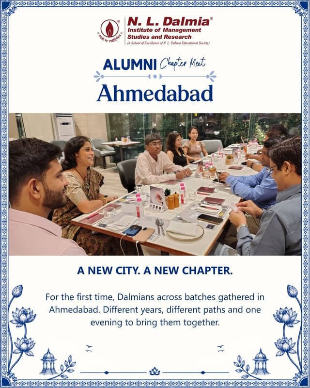 Ahmedabad, majaa aavi! 💙
From catching up around the table to putting campus memories down on little cards, the first N. L. Dalmia Alumni Chapter Meet in Ahmedabad gave Dalmians across batches an evening to share.
Thank you to everyone who joined us and made this first meet possible.
Fari malishu, Ahmedabad!
#NLDIMSR #NLDAlumni #AlumniChapterMeet #Ahmedabad #AlumniNetwork #NLDIMSRAlumni