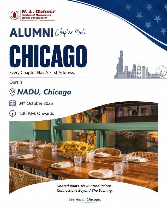 Chicago, there’s a first time for everything.
This October marks a new beginning for the N. L. Dalmia community in the city as the Alumni Chapter Meet arrives in Chicago for the very first time.
Different batches, different careers and plenty that has happened since campus — all coming together under one roof, with new introductions adding something more to the occasion.
🗓️ 04th October 2026
🕓 4:30 P.M. onwards
📍 NADU, Chicago
https://share.google/kIuuf7lj30EBQ5lXU
Be part of where this chapter begins.
Register through the link in our bio.
#NLDalmia #NLDIMSR #DalmianConnect #AlumniChapterMeet #ChicagoAlumni #ChicagoChapter #NLDalmiaAlumni #AlumniNetworking