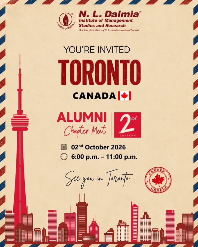 Some postcards remind you of places. This one is a reminder of the people who make them worth returning to. 📮🇨🇦
To our alumni in Toronto, here’s a date to keep close.
The 2nd International Alumni Chapter Meet 2026 is almost here — another evening to reconnect, revisit familiar stories and meet again across the miles.
02 October 2026 | 6:00 p.m. – 11:00 p.m.
Across the miles, the connection remains.
Register through the link in bio.
We look forward to seeing you in Toronto!
.
.
.
.
.
#NLDalmia #NLDalmiaAlumni #DalmiaConnect #AlumniChapterMeet #AlumniNetwork