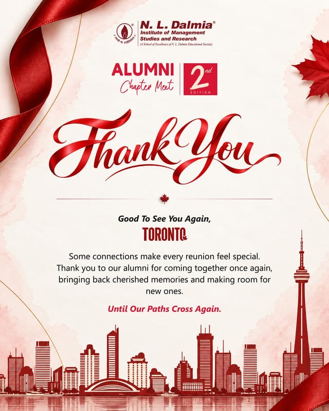 Toronto gave us plenty to take back with us. 🍁
The 2nd Alumni Chapter Meet received a wonderful response and seeing so many Dalmians turn up made the evening even more special.
From familiar names meeting again to new introductions across batches, everyone who joined us contributed to an evening that brought the community together.
Thank you for showing up, sharing your time and adding another memorable chapter to the N. L. Dalmia story in Toronto.
Until the next meet brings us together again. ❤️
.
.
.
#NLDIMSR #NLDalmia #NLDAlumni #AlumniChapterMeet #TorontoAlumni #TorontoChapter #DalmianConnect #AlumniNetwork