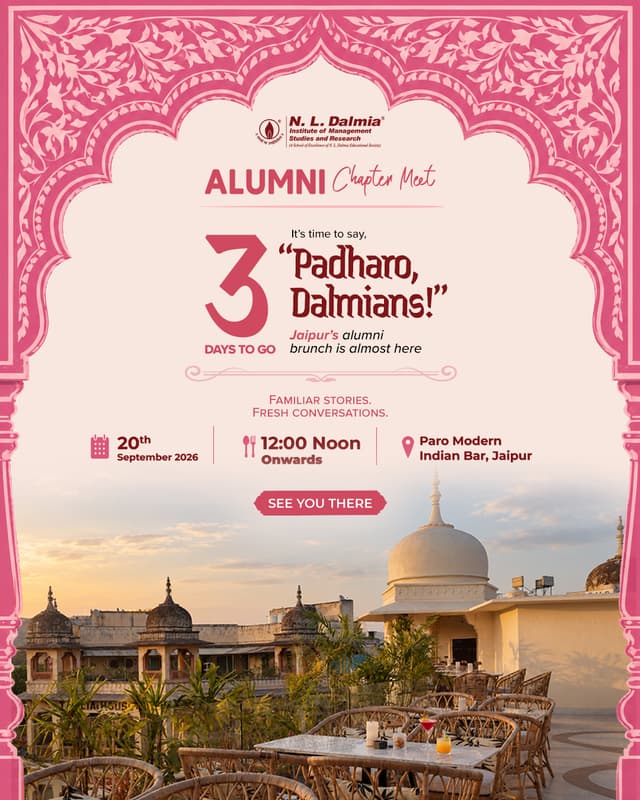 Jaipur Dalmians, shall we save you a seat? 💗
This Sunday, the table brings together NLDIMSR alumni from across batches and professions — some paths may have crossed before, others may cross for the first time.
Come over for brunch, catch up with fellow Dalmians, meet someone new and make your Sunday afternoon one to remember.
📍 Paro Modern Indian Bar, Jaipur
🗓️ 20th September 2026
🕧 12:00 noon onwards
Padharo, Dalmians! Jaipur is ready for you.
Haven’t registered yet? The link is in bio.
#NLDalmia #NLDIMSR #AlumniChapterMeet #JaipurChapter #JaipurAlumni #AlumniNetwork #Networking